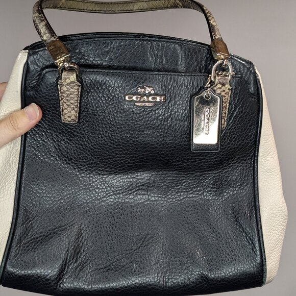 Coach Leather Handbag with Snakeskin Crossbody Straps White Black - Picture 3 of 5
